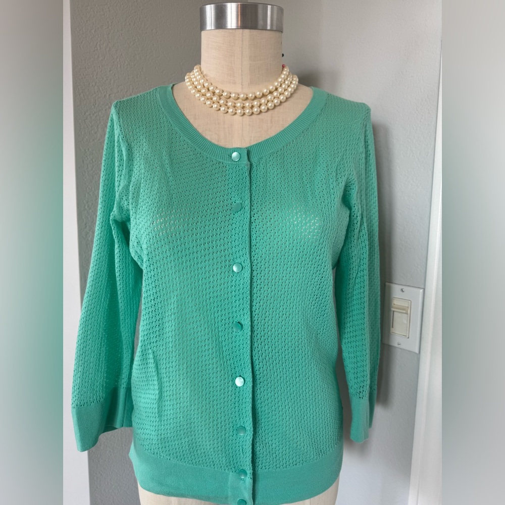 100% Pima Cotton Talbots Knit Cardigan Large